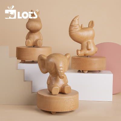 [해외]감성 오르골 선물용 몽둥동물음악박스회전 목조장식규밀여자어린이생일선물