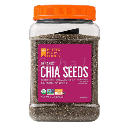 [해외]베러바이푸드 치아씨드 스무디 오거트토핑 베이킹 오메가3 섬유질 영양 씨앗 2lb(907g) BetterBody Foods Chia Seeds with Omega-3