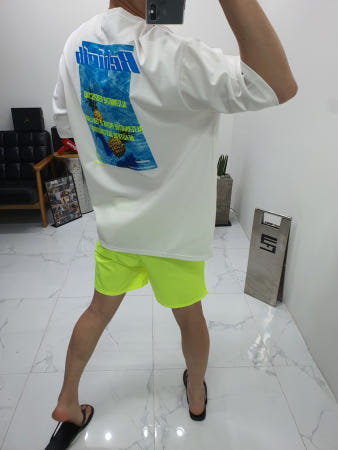 [쿤 협력사]쿤 koon 무료배송 쿨 드라이 고밀도 면 폴리 파인애플 스윔풀 전사 프린트 네온 형광 레터링 자수 반팔 티셔츠 남자 여자 공용 박스핏