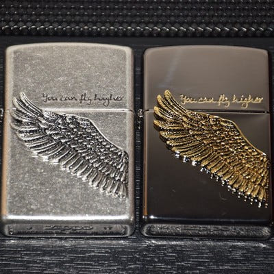 [해외]지포 라이터 특이한 ZIPPO 고급 선물용 복고풍 빈티지 더 높이 날 수 있는 블랙아이스 앤틱 날개 엔젤스 오리지널 보 무료 주문형 레터링