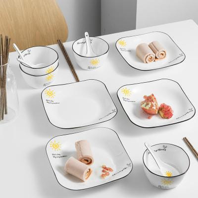 [해외]집들이 선물 신혼부부 식기 세트 4인 2인 1인 인테리어 장식품 북유럽 일본 일식 창의적인 사람들이 국 그릇 10m용 도자기 밥그릇과 젓가락. 그룹 인터넷 스타