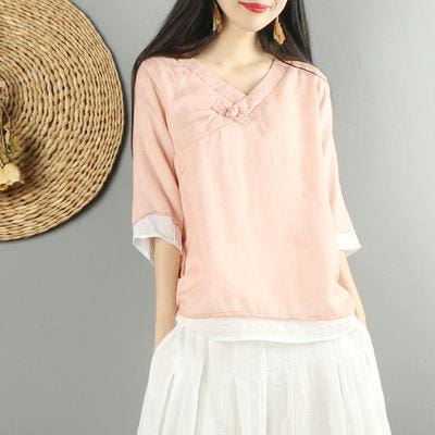 [해외]에스닉 탑 차이나 빈티지 르네상스 톱 여하복 이중사 중식 버클 선의의 다복 셔츠