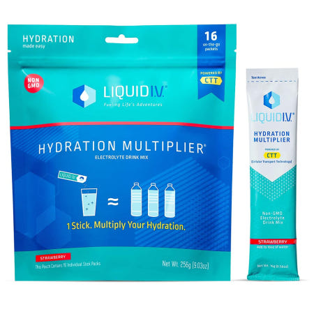 [해외]Liquid IV Hydration Multiplier 리퀴드 아이브이 전해질 보충 음료 믹스 딸기맛 16g 16개입