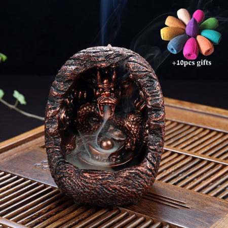 [해외]골동품 구리 디자인 드래곤 연기 역류 향 버너 폭포 아로마 향로 향 홀더 홈 인센스홀더