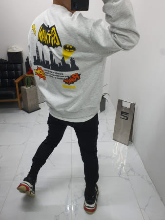 [쿤 협력사]쿤 koon 무료배송 이중지 합포 면 이중지 합포 면 번개 박쥐 boom 고담시 전사 프린트 라운드넥 긴팔 맨투맨 티셔츠 남자 여자 공용 커플 맨투맨