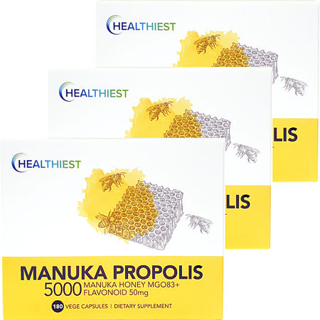 [해외]마누카꿀 프로폴리스 5000 180캡슐 약6달 효능 플라보노이드 헬씨스트 구입처