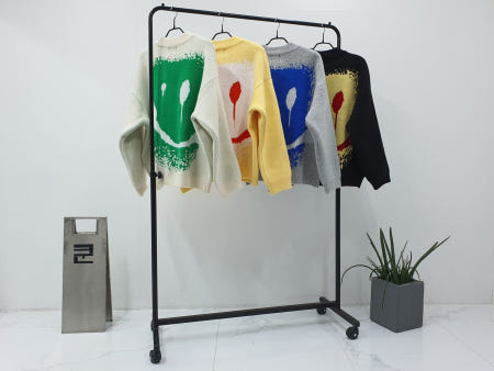 쿤 무료배송 오버핏 조커 스마일 패턴 배색 자가드 헤비 니트 가디건 남자 여자 공용 빅사이즈  커플 가디건