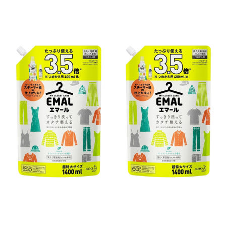 [해외]EMAL 에마루 액상 세제 1.4L 2팩 그린향 EMAL Delicate Fabric Detergent 1.4