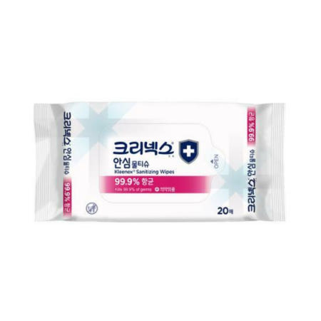 크리넥스 살균 물티슈 20매 x 1팩 소독티슈 세정 알콜 향균 티슈 차량용 (휴대용)