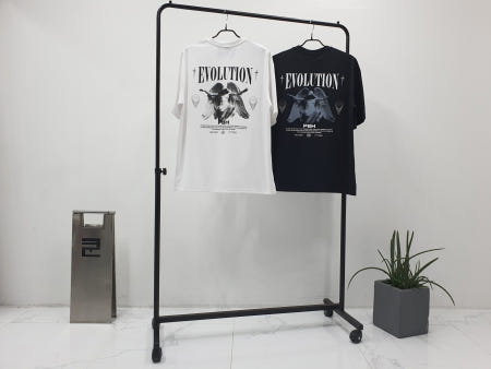 [쿤 협력사]쿤 koon 무료배송 쿨 드라이 EVOLUTION 레터링 천사 조각상 전사 프린트 반팔 티셔츠 남자 여자 공용 커플티셔츠