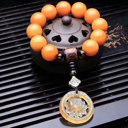[해외]행운 팔찌 재물 성공 고급 야생 자연 거북이 껍질 연꽃 펜던트 손 문자열 묵주 티베트어 스타일 와 구슬