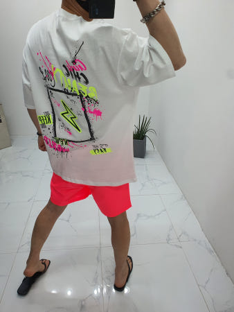 쿤 koon 무료배송 기획 형광 번개 프린트 오버핏  반팔 티셔츠 남자 여자 공용 빅사이즈