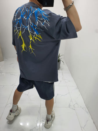 쿤 koon 무료배송 형광 번개 프린트 빅 오버핏 반팔 티셔츠 박스 티셔츠 남자 여자 공용