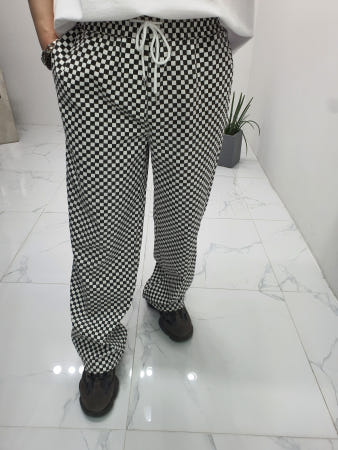 쿤 KOON 무료배송 면 바둑이 체커버드 패턴 와이드핏 밴딩 스트링 조거 팬츠 남자 여자 공용