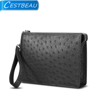 [해외]남성 손가방 세스트보 남아공 타조 가죽 클러치 레더 비즈니스 대용량 지갑 지퍼