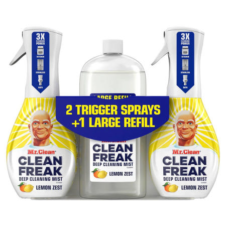 [해외]Mr Clean FREAK Deep Cleaning Mist 미스터 클린 프릭 딥 클리닝 미스트 레몬 제스트 총1.86L 2스프레이 1리필 총3개입