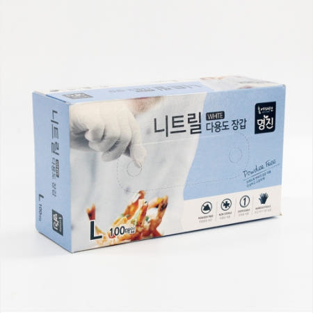 [명진] 니트릴장갑 알러지프리 다용도장갑 100매입 L(대형), 화이트, 1개