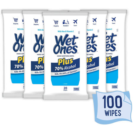 [해외]웻원스 플러스 손세정티슈 20매입 5팩 Wet Ones Anti bacterial Wipes