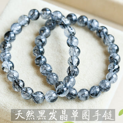 [해외]흑석영 악세사리 블랙쿼츠 천연 블랙 헤어 원터치 크리스털 비즈 팔찌 단골 역송금