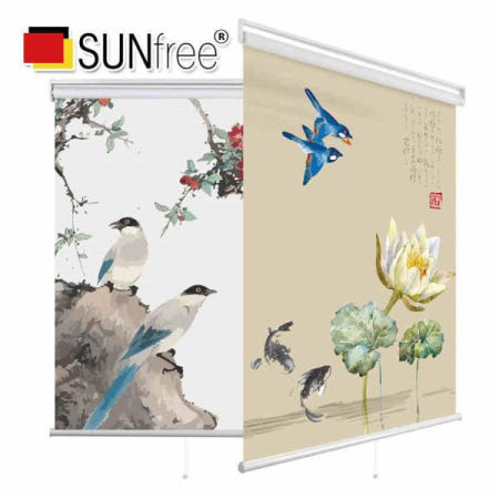 [해외][무료배송]SUNFREE-디지털 인쇄 무선 롤러 블라인드, 100% 정전 패브릭 꽃 새 산 인쇄 블라인드 스프링 롤러 블라인드
