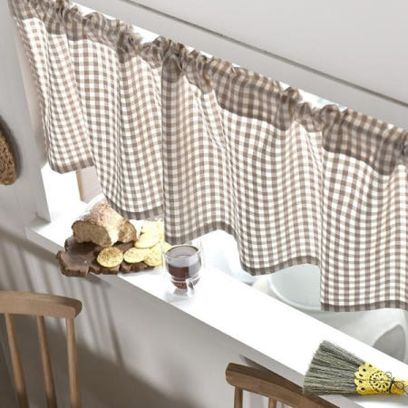 [해외][무료배송]2022 Tulle Sheer Cotton Linen Grid 짧은 로마 창 커튼 홈 거실 장식 Voile 부엌 카페 격자 무늬
