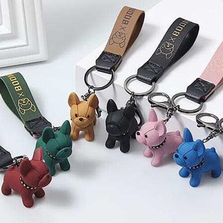 [해외]귀여운 컬러 불독 불도그 강아지 커플 우정 열쇠 가방 차 키 링 홀더 고리