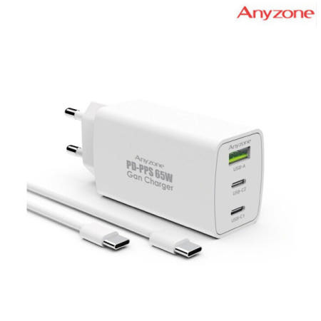 상도아이앤티 ANYZONE USB-PD PPS 65W 3포트 GaN 충전기 AZQ-PD65WDS