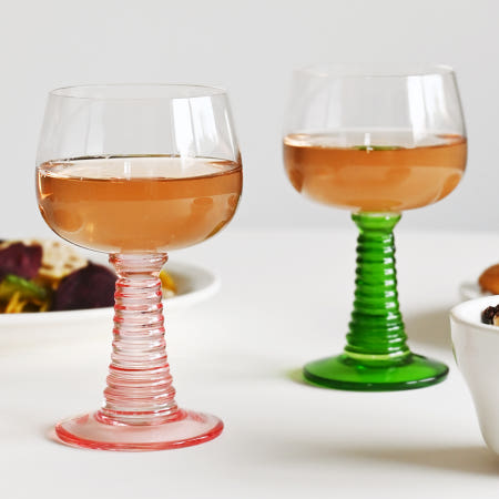 레트로 폴린 와인잔 고블렛잔 280ml 핑크/그린