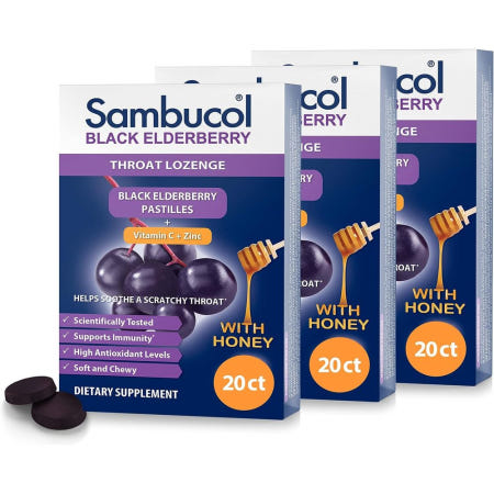 [해외]삼부콜 녹여먹는 블랙 엘더 베리 비타민C 아연 꿀 20정 x 3팩