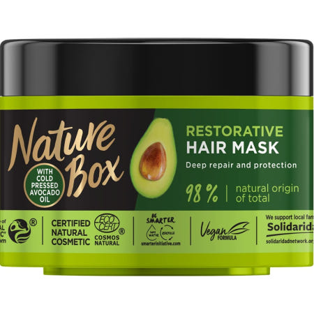[해외]nature box 100 프로 콜드 프레스 아보카도 오일 실리콘 및 파라벤 프리 리커버리 비건 헤어 마스크 200ml