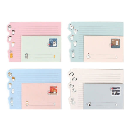 [톡톡] 애니멀 가로편지지 세트 G-L651 색상랜덤 / 편지지4장.봉투2장 / 139125