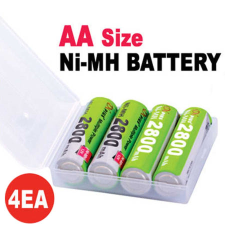 디아이플러스 2800mAh AA충전지 4알+케이스 Ni-MH 니켈수소 2차전지 고효율 약 1000회충전가능 경제적인 배터리 장난감 리모컨 시계 랜턴건전지 Diplus