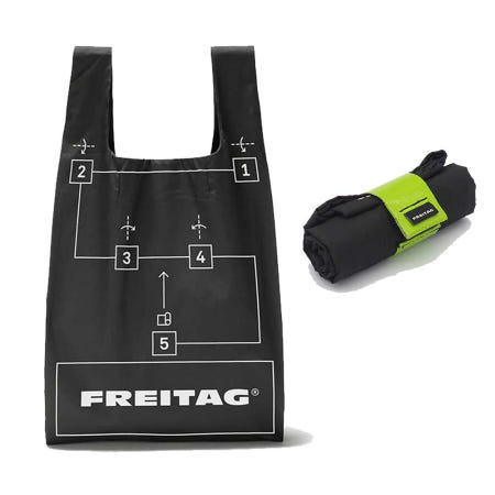 [해외]프라이탁 F621 JACK 블랙 애플그린280 x540mm 접이식 부드러운 에코백 접는순서 가이드 표시 유니크 디자인