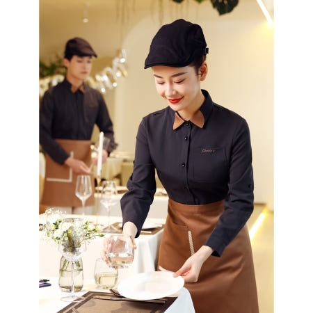 [협력업체][해외]케이터링 웨이터 유니폼 반팔 웨이터 아르바이트 홀 서빙복 알바 조리
