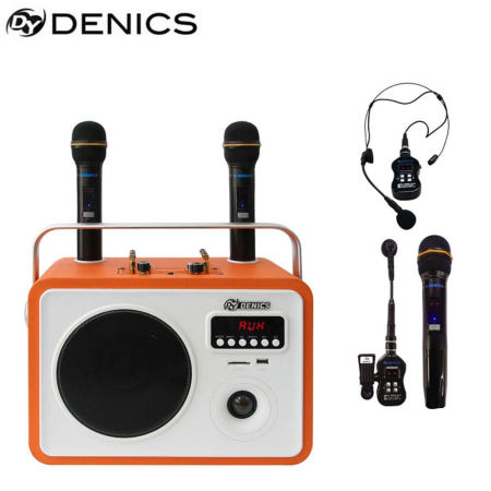 DENICS DY-307 가정용 노래방 충전식 블루투스 스피커 앰프 무선마이크 2개
