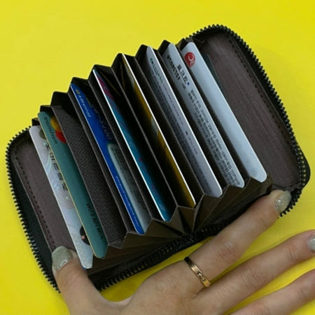 [드림로켓 협력사]대용량 아코디언 카드 지갑 명함 교통 명함첩 블랙 남자 카드드 여자 포토 케이스 오거나이저 얇은 파우치 학생 동전 슬롯 미니 보관 포켓 지퍼 지폐 홀더 가죽