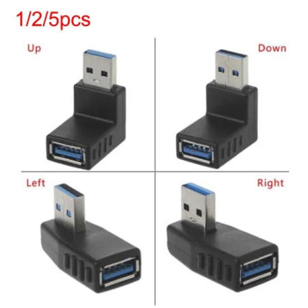 [해외]USB 3.0 A 수-암 어댑터 커넥터 플러그 케이블 연장 익스텐더, 노트북 pc용 90 도 앵글 1/2/5 개