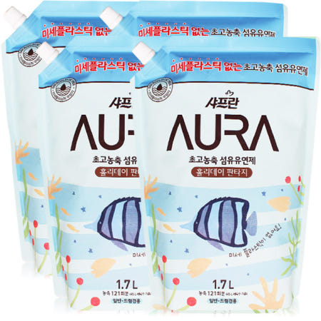 엘지생활건강 샤프란 아우라 리필 섬유유연제 홀리데이판타지 1700ml x 4개