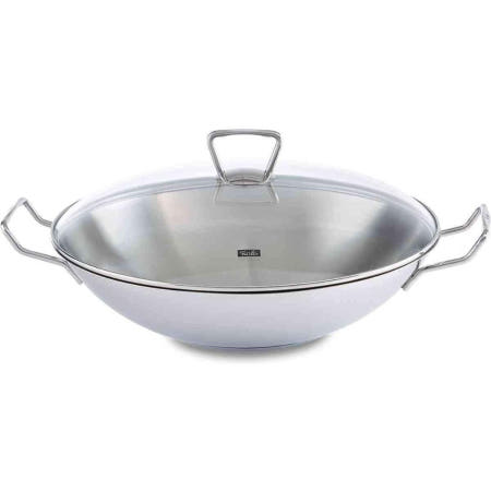 [해외]휘슬러 쿤밍 Fissler Kunming 스텐 웍 36cm 대형 무코팅 팬 유리뚜껑 아시아 그리드 인서트