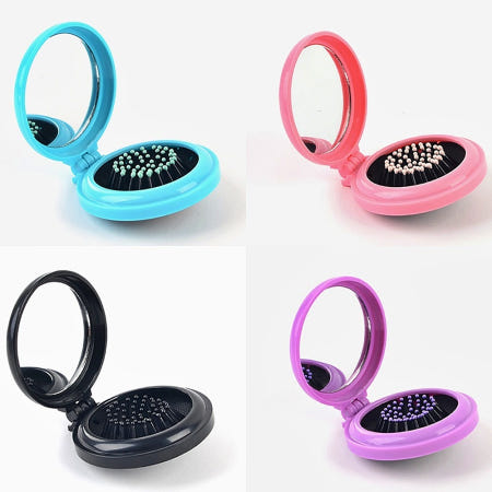 [해브펀 협력사]가벼운 손 거울 빗 세트 꾸미기 공주 작은 마사지 브러쉬 4컬러 미니 원형 유리 접이식 판촉물 미용 예쁜 포켓 여성 컴팩트 핸드 화장 메이크업 미러 휴대용