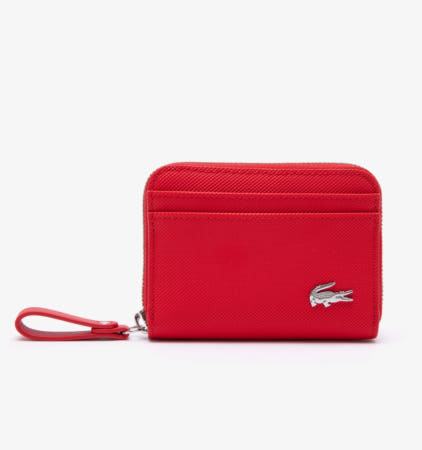 [해외]LACOSTE WOMEN'S PIQUE-EFFECT CANVAS ZIP COIN PURSE NF4375DB High risk red 883
