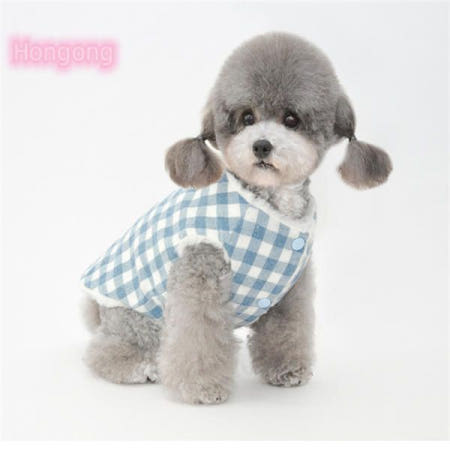 [해외]강아지 하네스 체크 겨울 올인원 패딩 애견 가슴줄 618542