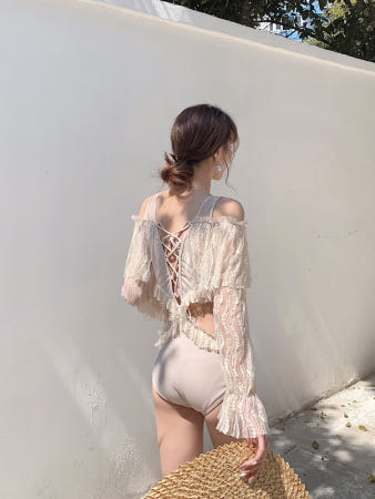 [해외]휴양지 호텔 원피스 수영복 체형커버수영복 야외 온천 스파 황금 진주 삼각형