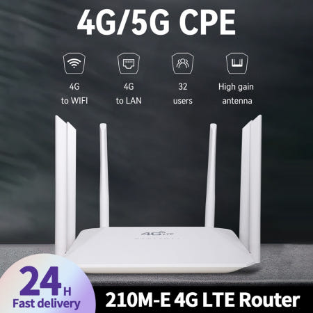 [해외]210M-E 무선-유선 3포트 고이득 6 안테나 러시아 4G Lte 라우터 플러그 앤 플레이 Wi-Fi 유선 연결 내장 강한 신호 안정성 투과성 미국/유럽/영국 홈 오피스