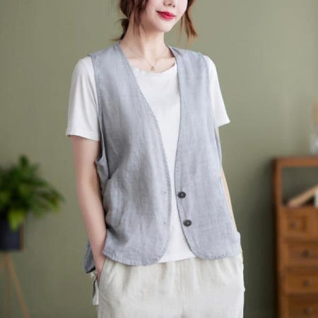 [해외]여자린넨조끼 여자 여름 얇은 무지 모던 조끼 643918