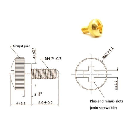 [해외]황동 엄지 나사, 십자가 슬롯 필립스 헤드, 손 조이는 널링 볼트, M4 X 6mm, 10 개