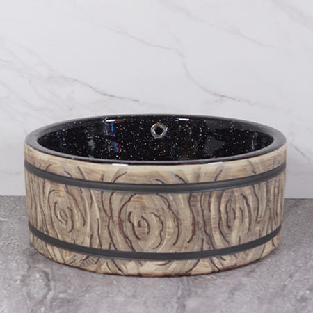 [바인도기] 우드 패턴 디자인볼 세면대 블랙 탑볼 400x400x160