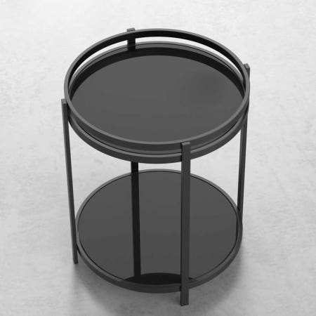 [플루파이 협력사][해외]호텔 사이드 선반 티테이블 커피 라운드 협탁 카지노 탁자 보드게임 블랙 + 블랙 유리