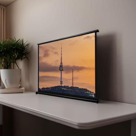 [굿빔]유압식 휴대용 캠핑용 차박 가정용 롤러블 스탠드 미니 영화 빔프로젝터 스크린 91cm (40인치)