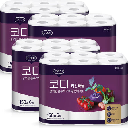쌍용씨앤비 CODI 키친타올 150매 6롤 x 6팩